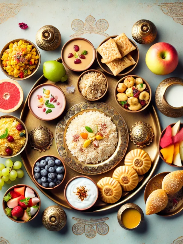 DALL·E 2024-09-25 20.00.30 - Create an image displaying a variety of Navratri fasting foods. The spread should include popular items like sabudana khichdi, singhare ki puri, kuttu