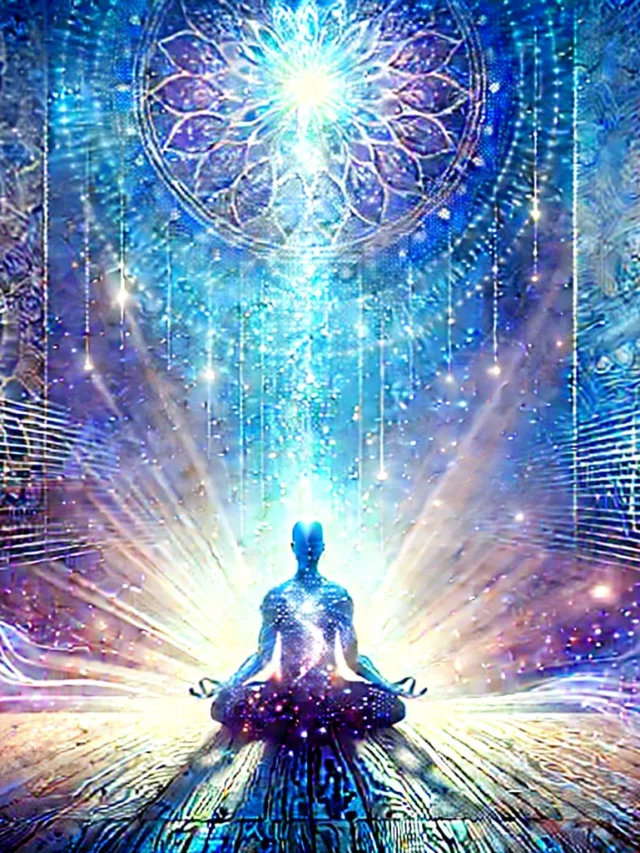 DALL·E 2024-09-28 16.09.41 - Create an image representing 'Adhyatm' (spirituality). The image should depict a calm and serene scene with a figure meditating in a lotus position, s