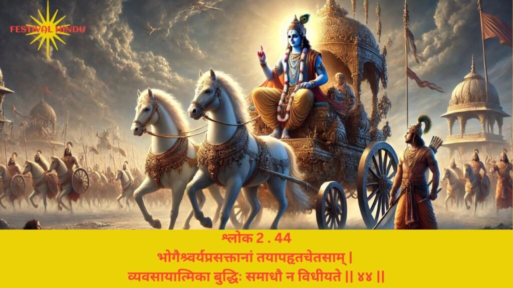 गीता अध्याय 2 श्लोक 44 अर्थ सहित (Gita Chapter 2 Verse 44 in Hindi with meaning) | Festivalhindu.com