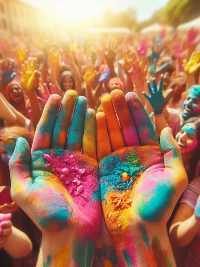 Holi colors in hands