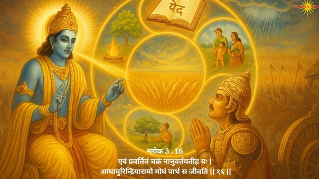 भगवत गीता अध्याय 3 श्लोक 16: मूल पाठ, अर्थ और भाव | Festivalhindu.com भगवत गीता अध्याय 3 श्लोक 16: मूल पाठ, अर्थ और भाव | Festivalhindu.com