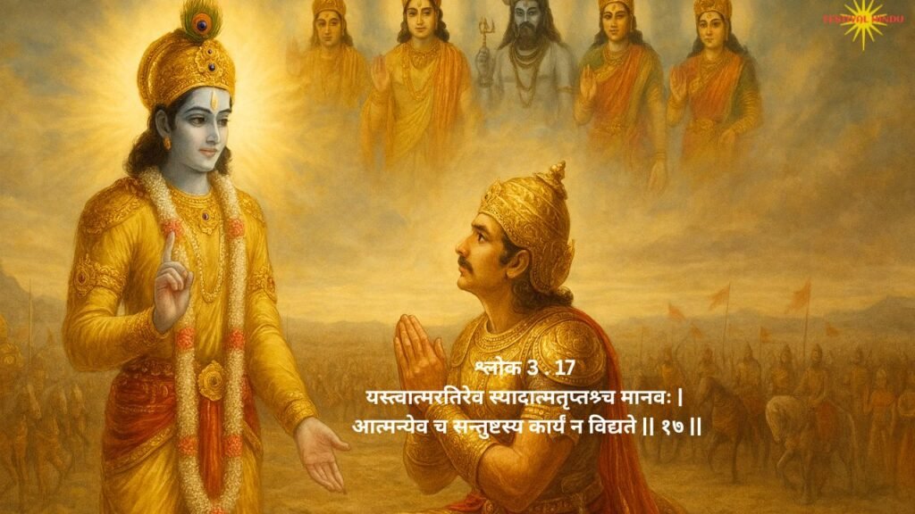 भगवद गीता अध्याय 3 श्लोक 17 — मूल श्लोक और भावार्थ | Festivalhindu.com भगवद गीता अध्याय 3 श्लोक 17 — मूल श्लोक और भावार्थ | Festivalhindu.com