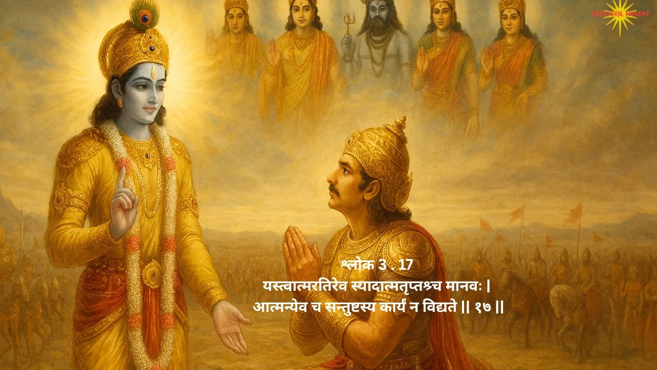 भगवद गीता अध्याय 3 श्लोक 17 की गूढ़ व्याख्या: कर्म से परे आत्म-संतुष्टि का मार्ग | यस्त्वात्मरतिरेव स्यादात्मतृप्तश्र्च मानवः
