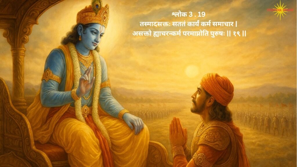 भगवद गीता अध्याय 3 श्लोक 19 का मूल पाठ और भावार्थ | Festivalhindu.com