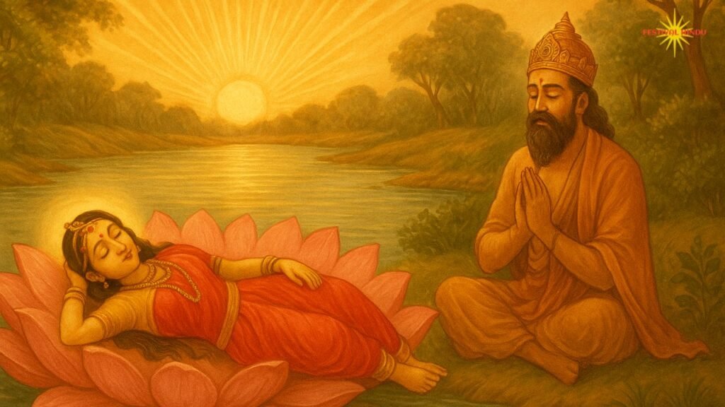 राधारानी कमल के फूल पर लेटी हुईं | Festivalhindu.com