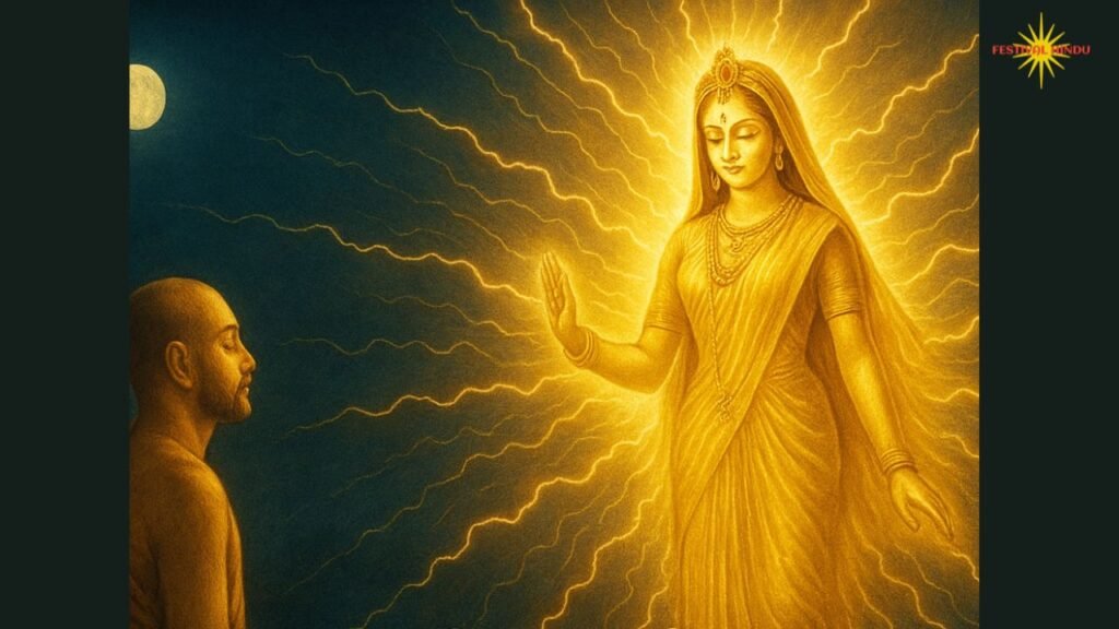 ध्यान में मग्न भक्त के सामने राधारानी का दिव्य रूप | Festivalhindu.com
