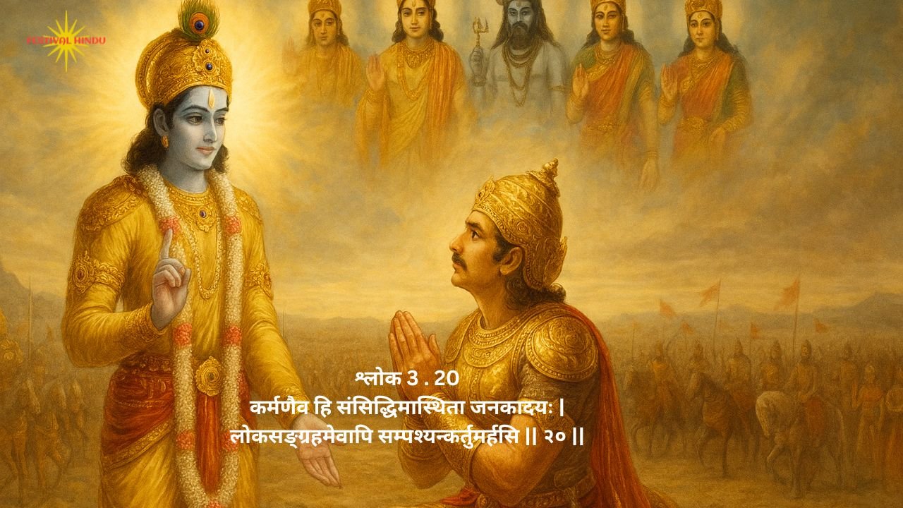 भगवद गीता अध्याय 3 श्लोक 20 का सरल अर्थ और तात्पर्य | कर्मणैव हि संसिद्धिमास्थिता जनकादयः |
