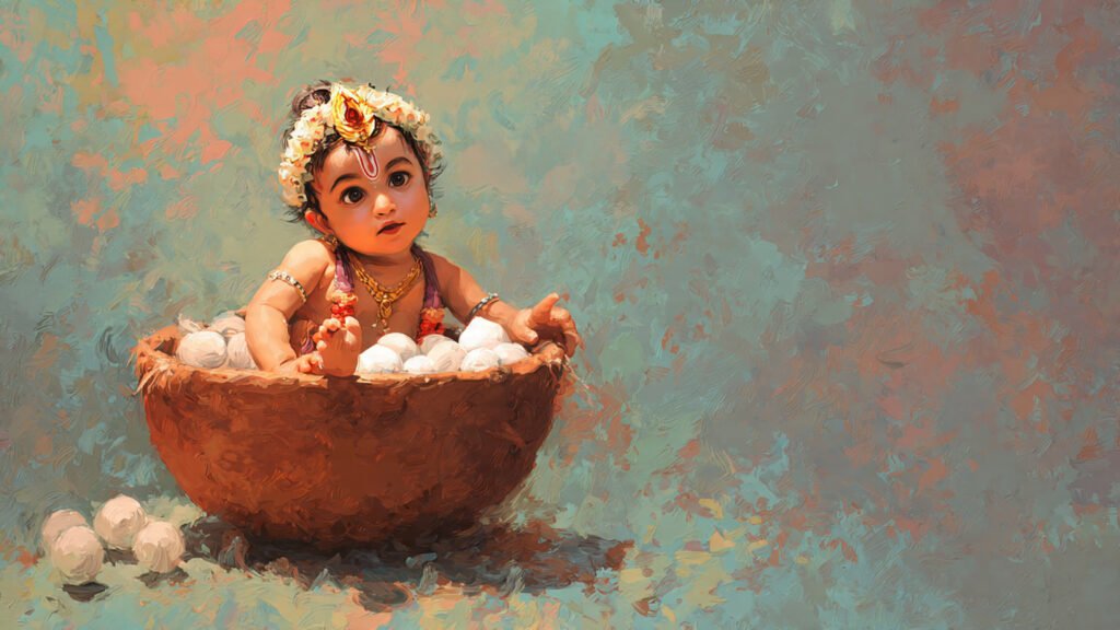 baby krishna sitting in a clay pot 2