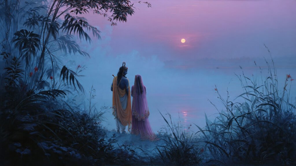 krishna and radha standing together near yamuna 1