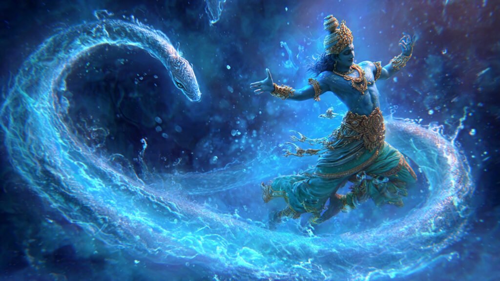 krishna dancing on kaliya serpent dynamic pose 1
