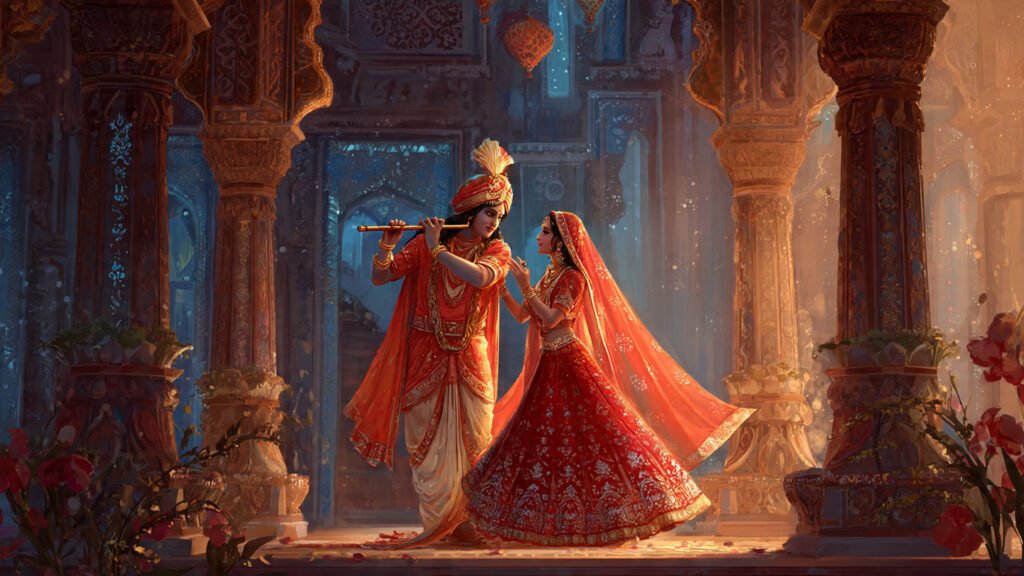 vibrant digital painting of radha and krishna 1
