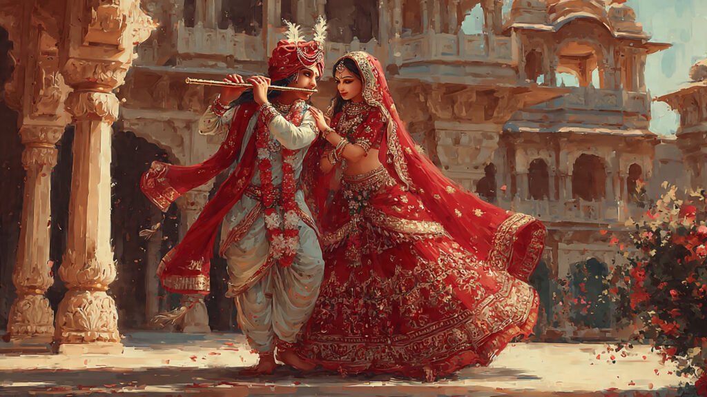 vibrant digital painting of radha and krishna 2